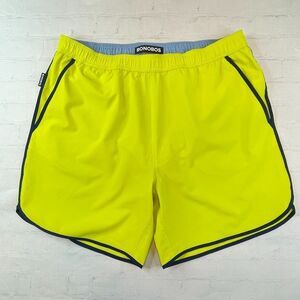 Bonobos Throwback Swim Trunks Mens Large Neon Yellow Lined Retro Swim Shorts